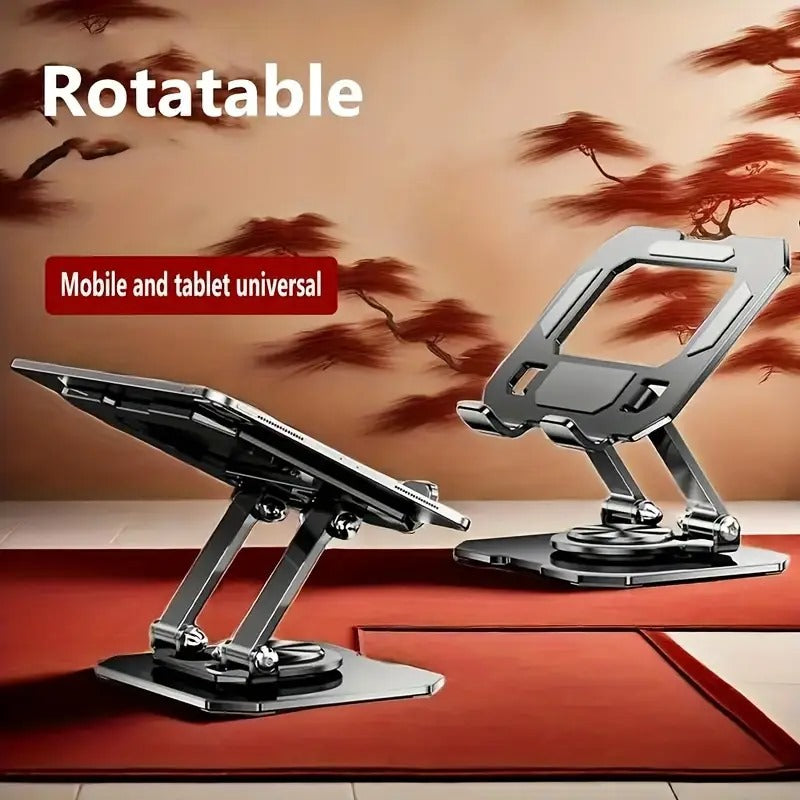 360° Rotating Metal Tablet & Mobile Stand – Adjustable, Foldable & Cooling Design