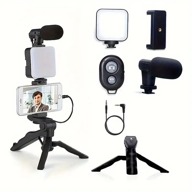 AY-49 Vlogger Video Making Kit – Microphone, LED Fill Light & Mini Tripod