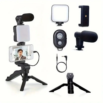 AY-49 Vlogger Video Making Kit – Microphone, LED Fill Light & Mini Tripod