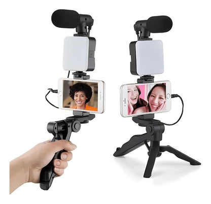 AY-49 Vlogger Video Making Kit – Microphone, LED Fill Light & Mini Tripod