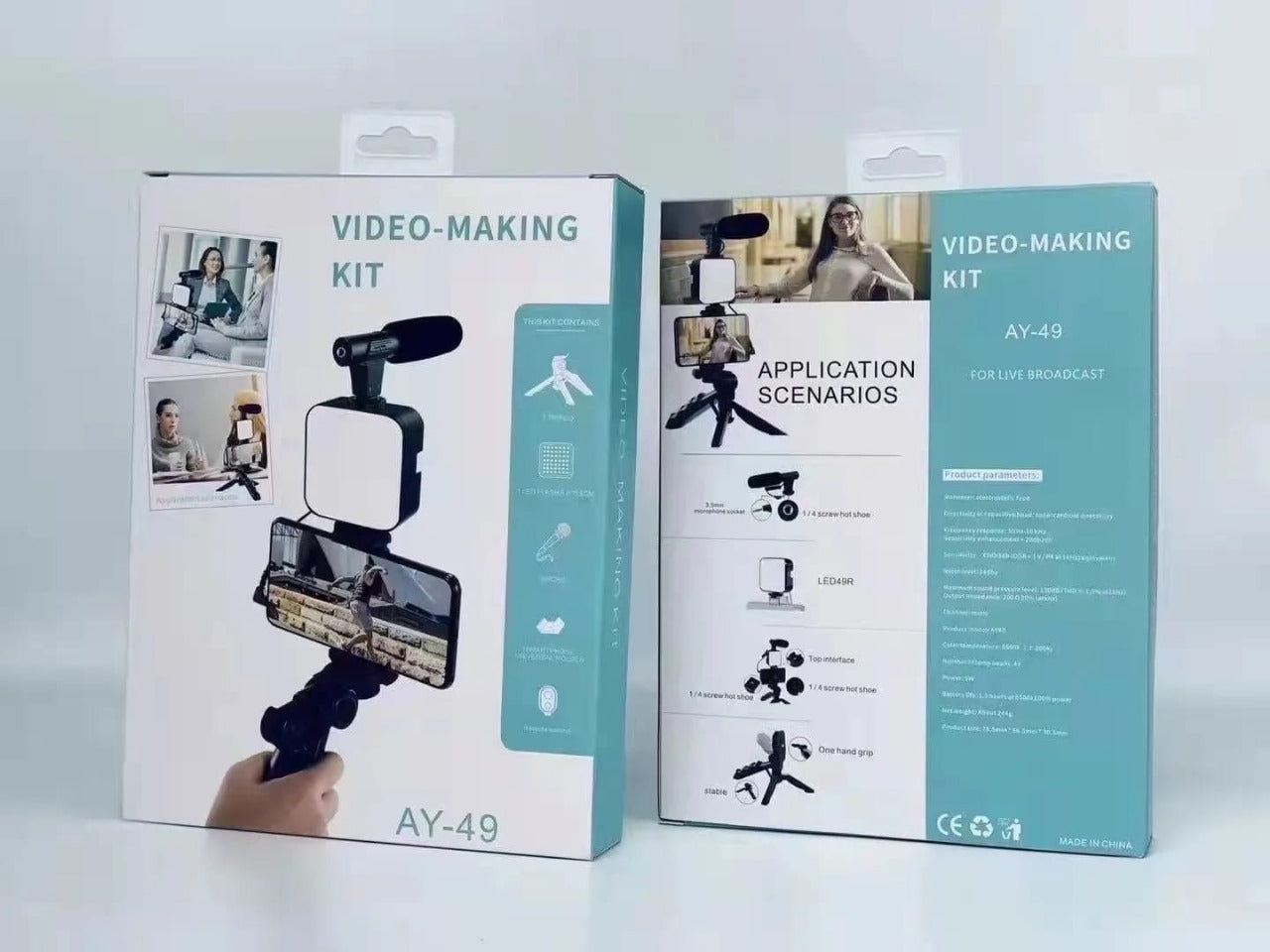 AY-49 Vlogger Video Making Kit – Microphone, LED Fill Light & Mini Tripod