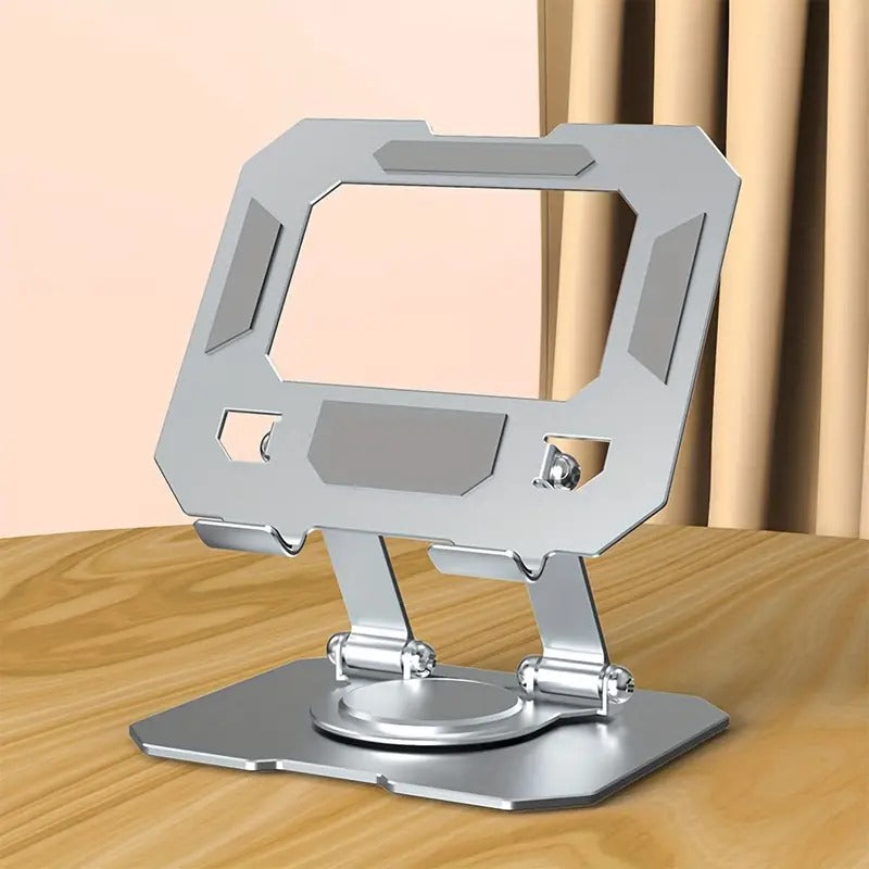 360° Rotating Metal Tablet & Mobile Stand – Adjustable, Foldable & Cooling Design