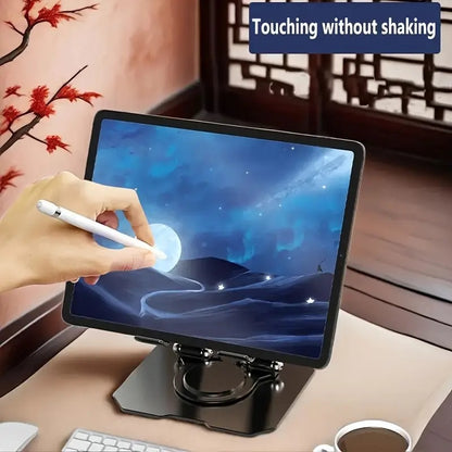 360° Rotating Metal Tablet & Mobile Stand – Adjustable, Foldable & Cooling Design