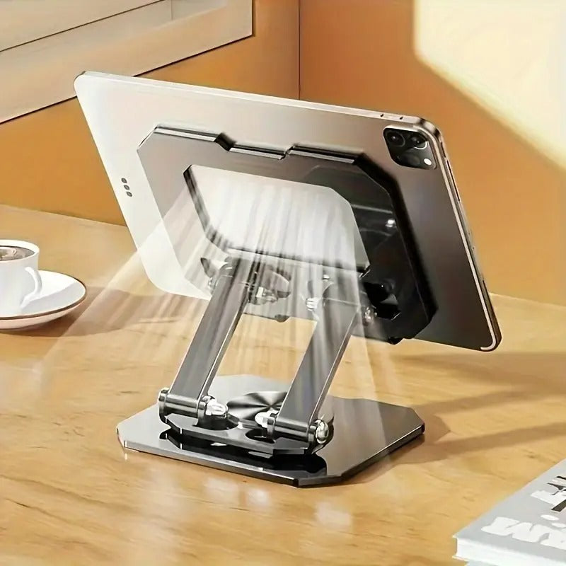 360° Rotating Metal Tablet & Mobile Stand – Adjustable, Foldable & Cooling Design