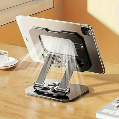 360° Rotating Metal Tablet & Mobile Stand – Adjustable, Foldable & Cooling Design