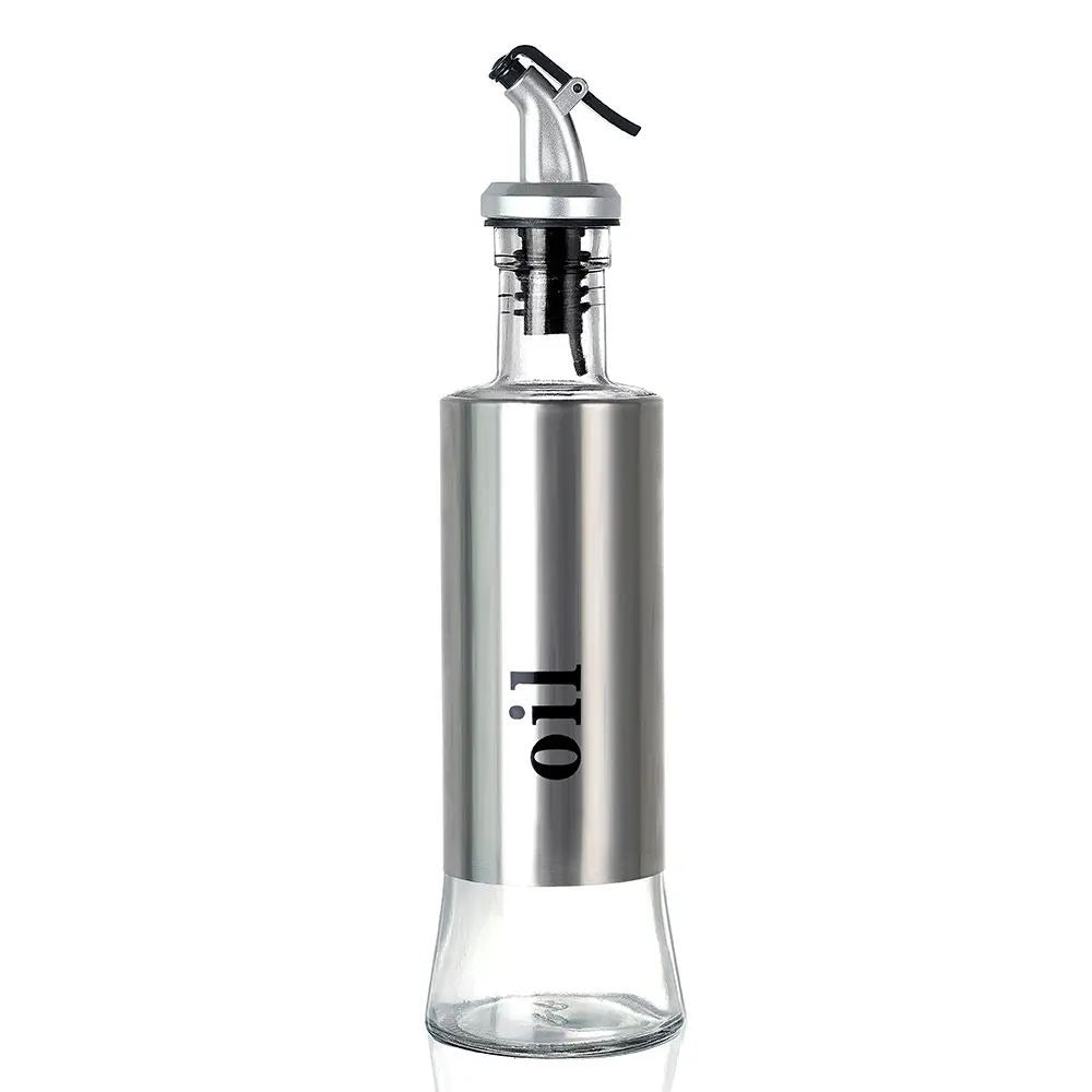 1 Glass Oil Bottle with Nozzle Head – 300ML Stainless Steel Case