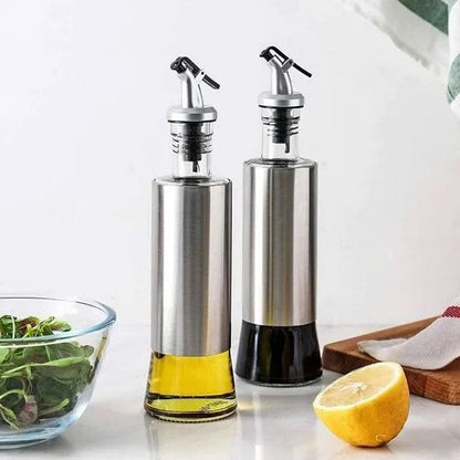 1 Glass Oil Bottle with Nozzle Head – 300ML Stainless Steel Case